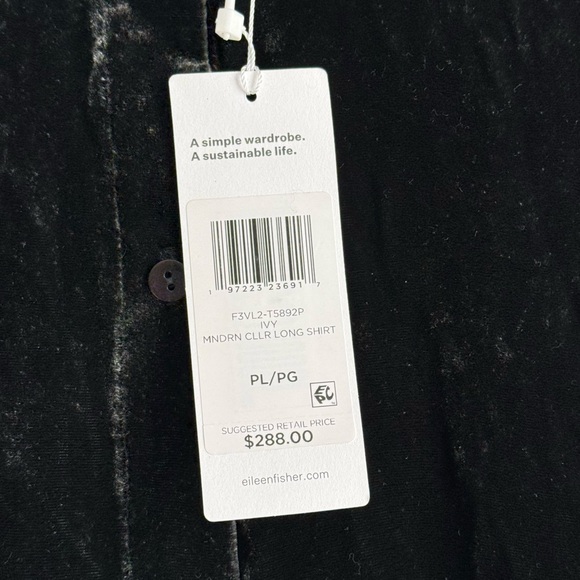 NWT Eileen Fisher Mandarin Collar Long Shirt Silk Ivy Crushed Velvet PL Petite L - Picture 10 of 16